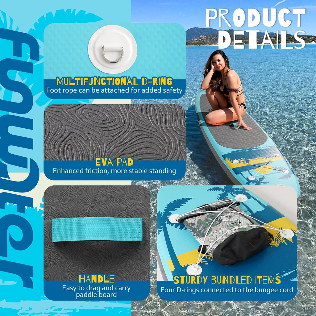 FunWater Inflatable Stand Up Paddle Board with Premium SUP Paddle Accessories, Non-Slip EVA Deck, 11'/10'6' Paddle