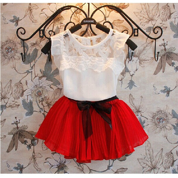 Fashion Baby Girls Clothing Sets New Summer 2017 Sleeveless Tops Tees + Lace Skirt 2 Pcs Suit Casual Children Pullover Clothes