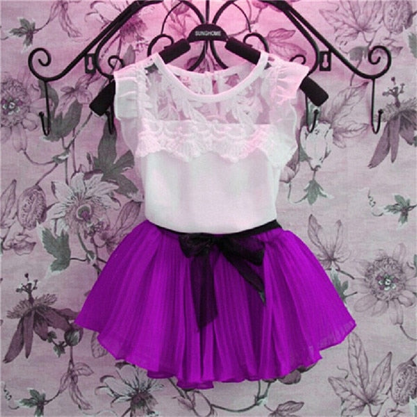 Fashion Baby Girls Clothing Sets New Summer 2017 Sleeveless Tops Tees + Lace Skirt 2 Pcs Suit Casual Children Pullover Clothes
