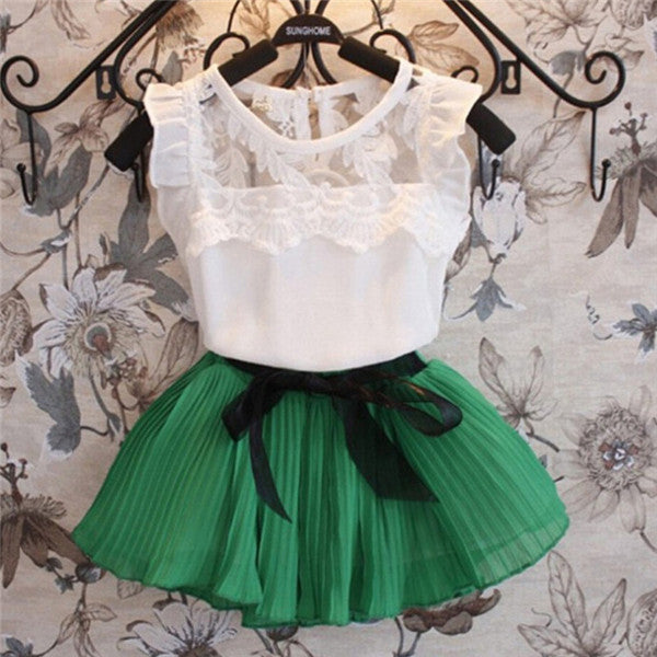 Fashion Baby Girls Clothing Sets New Summer 2017 Sleeveless Tops Tees + Lace Skirt 2 Pcs Suit Casual Children Pullover Clothes