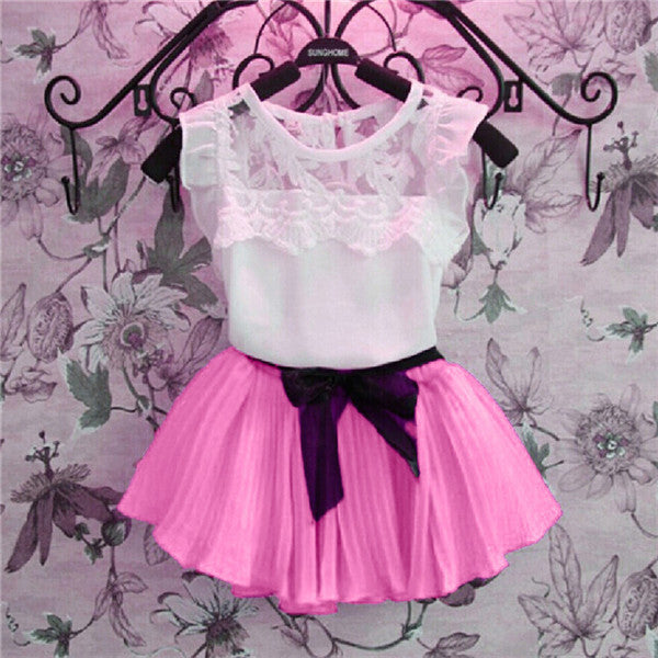 Fashion Baby Girls Clothing Sets New Summer 2017 Sleeveless Tops Tees + Lace Skirt 2 Pcs Suit Casual Children Pullover Clothes