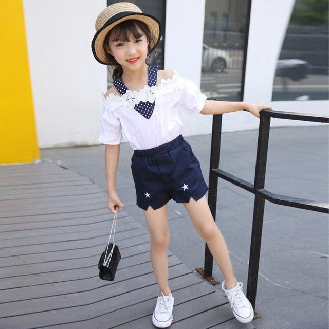 Fashion Baby Girls Clothing Sets New Summer 2017 Sleeveless Tops Tees + Lace Skirt 2 Pcs Suit Casual Children Pullover Clothes