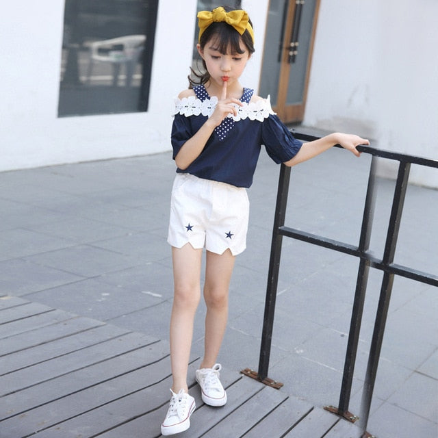 Fashion Baby Girls Clothing Sets New Summer 2017 Sleeveless Tops Tees + Lace Skirt 2 Pcs Suit Casual Children Pullover Clothes