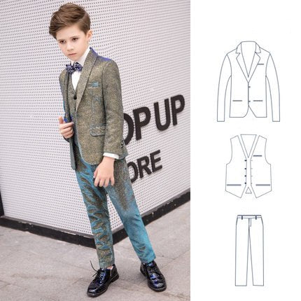 5PCS/SET Boys Suits Weddings Kids Prom Suits Wedding Suits Boys Tuexdo Big Children Clothes Set Boy Formal Classic Costume
